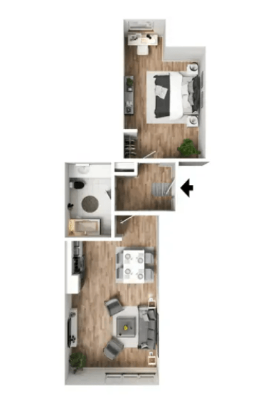 a floor plan of a house with a wood floor